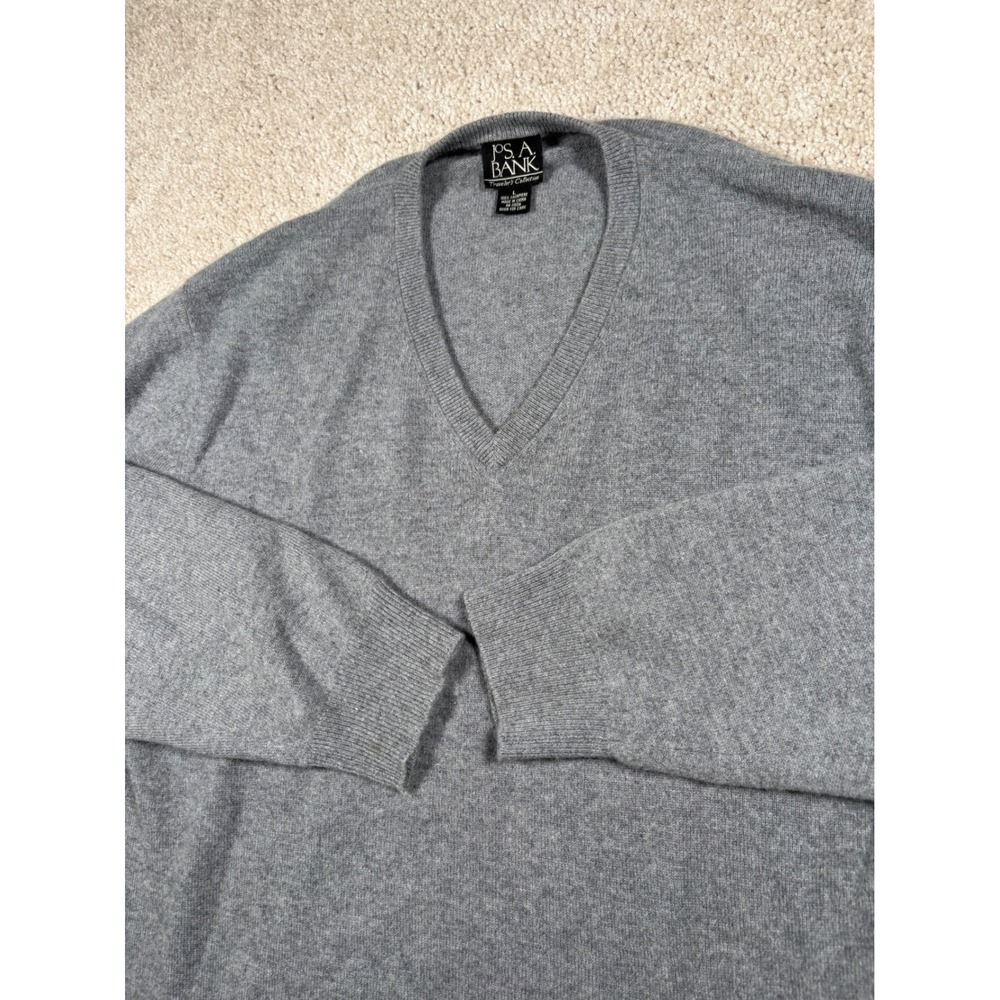 Jos. A. Bank Mens Gray 100% Cashmere V-Neck Sweater Travelers Collection Large